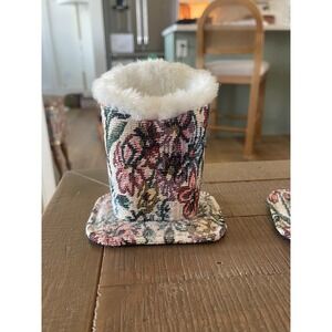 Floral Tapestry Eyeglass Holder Stand Faux Fur Lined Padded Glasses Case Vintage